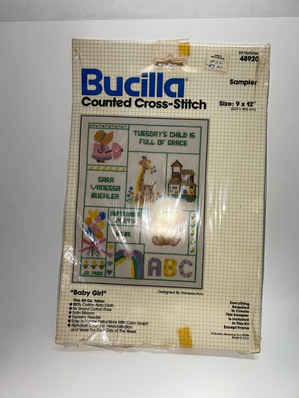 * Bucilla Counted Cross-Stitch Sampler "Baby Girl" - Pastel Pink & Yellow - Picture 8 of 8